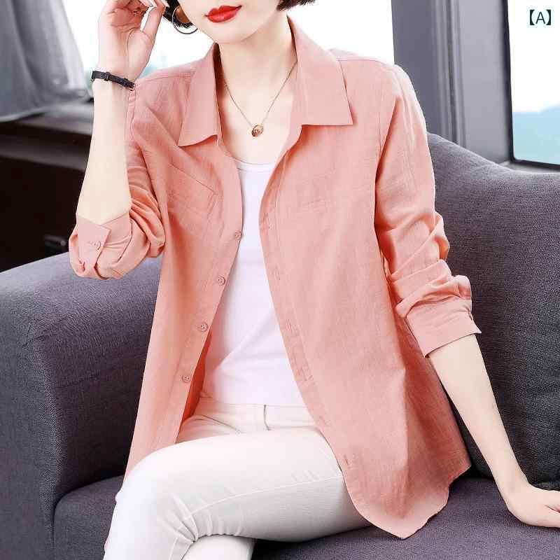 Yシャツ　無地　シンプル 綿 長袖 シャツ 女性 春秋 薄手 2025 大きいサイズ レディースシャツ ジャケット トップス