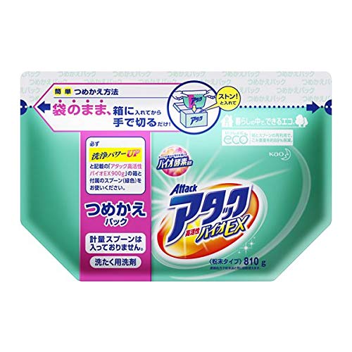 ケース　花王 アタック 高活性バイオパワー つめかえ用 (810g)×8個 詰め替え用 粉末 洗濯洗剤　(4901301367518)