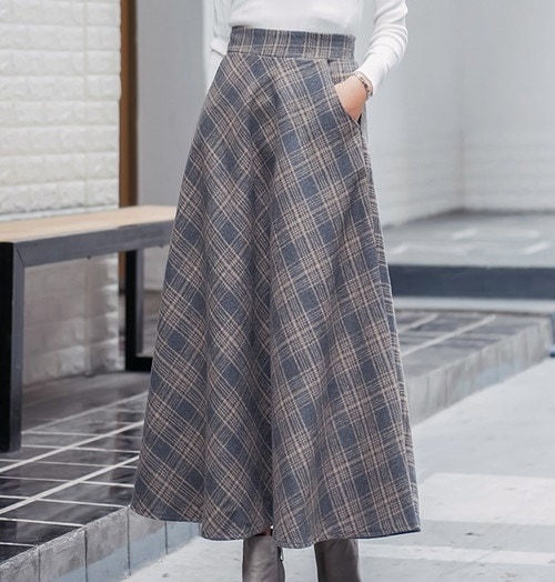 3407.ハイウェストチエック柄スカート（グレー）2019 春夏 sale ボトムス 美ライン おしゃれ きれいめ カジュアル お出かけ お呼ばれ 女子会 通勤 通学 普段使い