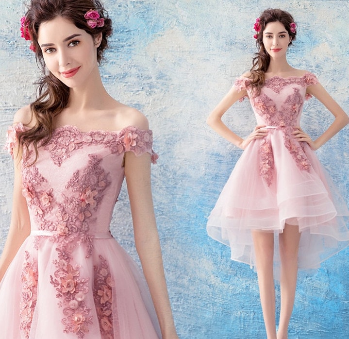 韓国ファッション 二次会 結婚式 パーティードレス 前短後長花嫁パーティードレス ウエディングドレス シンプルワンワードショルダー花嫁ウエディングドレスディナーパーティーパーティードレス演奏会 8,650円