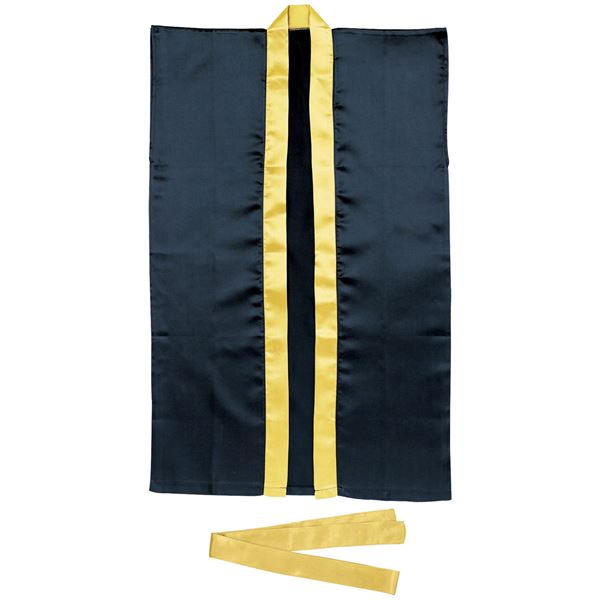 （まとめ）サテンロングハッピ黒（襟金）S ハチマキ金付(×10セット)