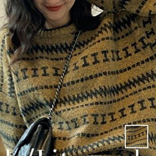 ニット セーター 韓国 ファッション レディース 秋 冬 カジュアル コーデ シンプル 定番 セレカジ 20代 30代 40代 2025 オーバーサイズ バイカラー リブ 幾何学模様