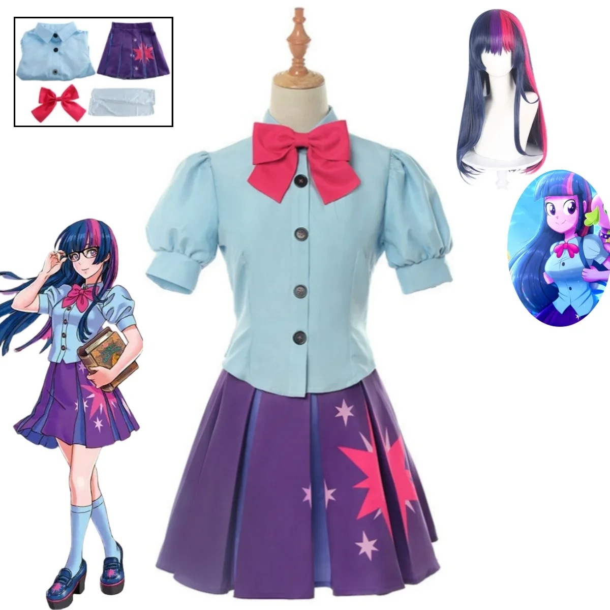 トワイライトスパークルコスプレコスチュームヒューマンドレスセーラーシャツショートドレスハロウィーンカーニバルパーティーユニフォームセット コスプレ衣装 着物 仮装 変装 ヘッドカバー コスプレ