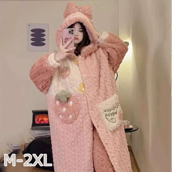 「赤字覚悟セ ール品」ルームウェア レディース いちご ピンク 着る毛布 ふわふわ もこもこ ゆったり 暖かい 可愛い 上下セット フード ズボン パンツ ポケット セットアップ パジャマ ナイトガウ 6,705円