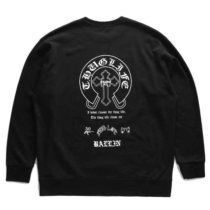 ACE FLAG トレーナー ブランド 長袖 スウェット 裏パイル メンズ 黒 大きいサイズ エースフラッグ THUG LIFE サグライフ 十字架 クロス 入れ