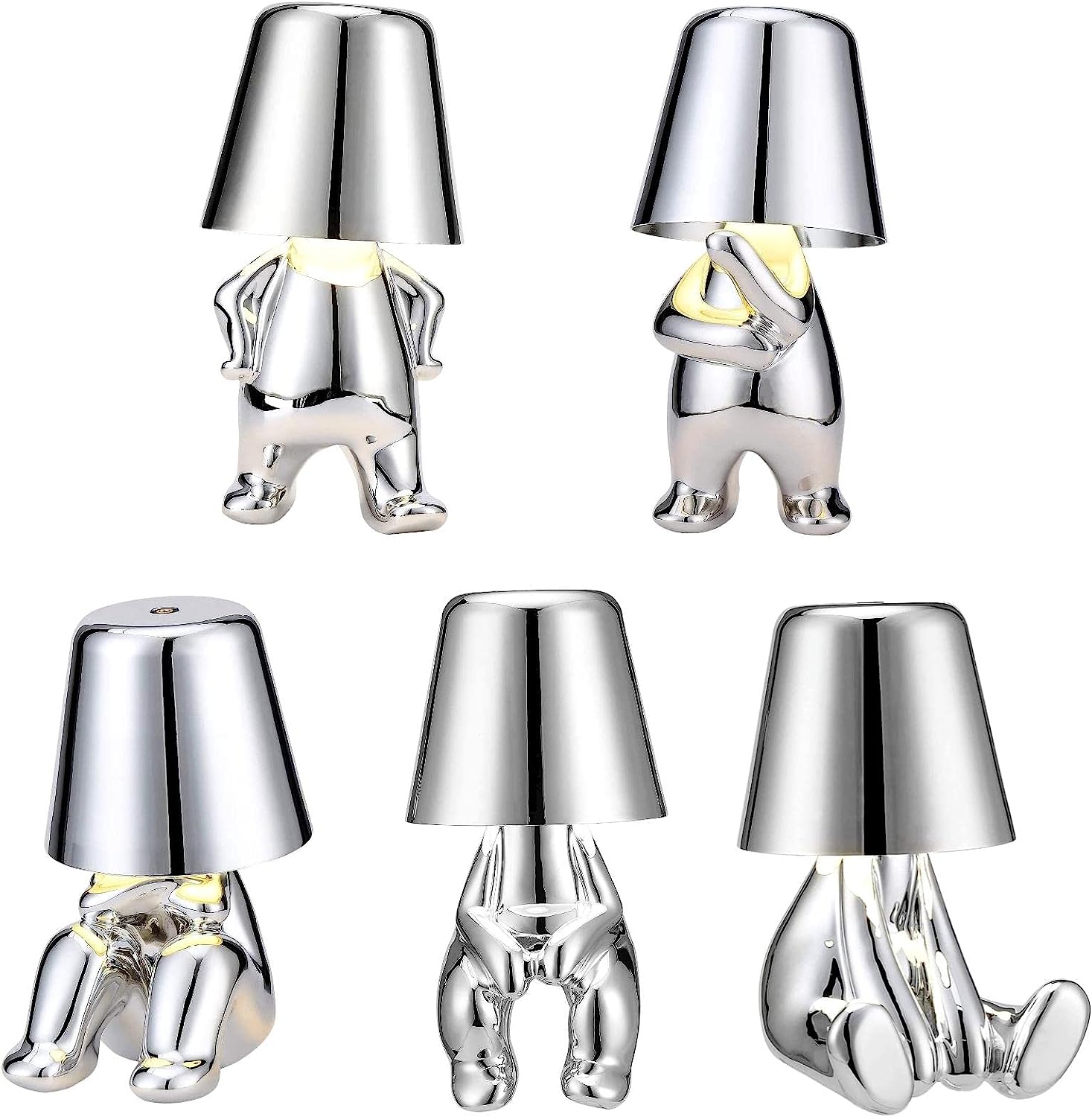 ランプコレクション タッチテーブルランプ コードレス 充電式 デスクランプ シルバー キュート 装飾 考える人像 電池式 ナイトライト 自宅 オフィス 寝室 リビングルーム用 (コレクション)