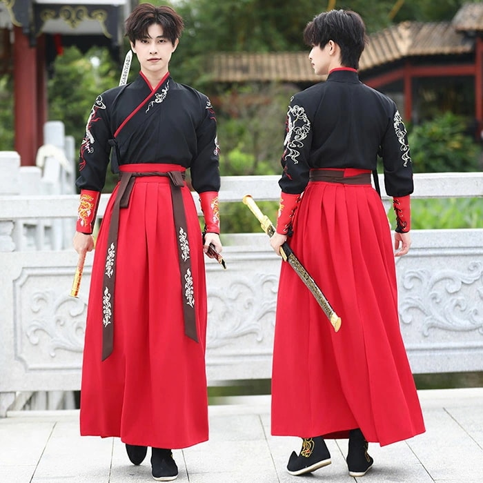 2025新作入荷 メンズ漢服 鳳凰刺繍 コスプレ衣装 交差襟トップス 袴スカート カップル チャイナ服 漢服 中華服 上下セット 大きいサイズ 華流コスチューム 唐装漢服 中国古代時代劇 仮装 変装