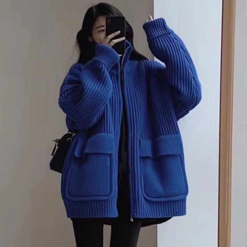 ジップアップ カーディガン 長袖 秋冬 厚手 ニットカーディガン セーターレディースファッション