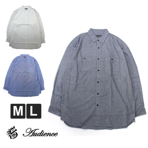 Audience オーディエンス 日本製 播州織 ダンガリー レギュラーカラー ボクシーAライン 長袖ワークシャツ AUD6581