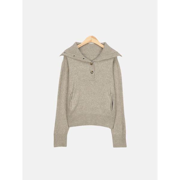 女性冬のコージーハーフボタンオープンポイントビッグカラーハイネックプルオーバーポケットニットLMV004_P414027218
