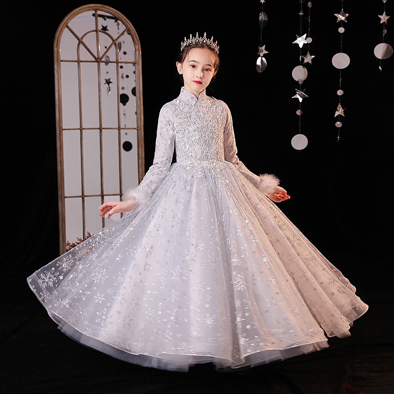 子供用ドレスプリンセスドレスガールズスプリングコットン濃厚ピアノ衣服の花の誕生日ドレス