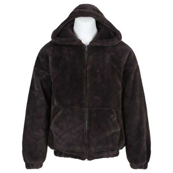 メンズ冬セミオーバーフィット極細糸フード付きジップアップジャンパーRB-JUW-Q055-モク色