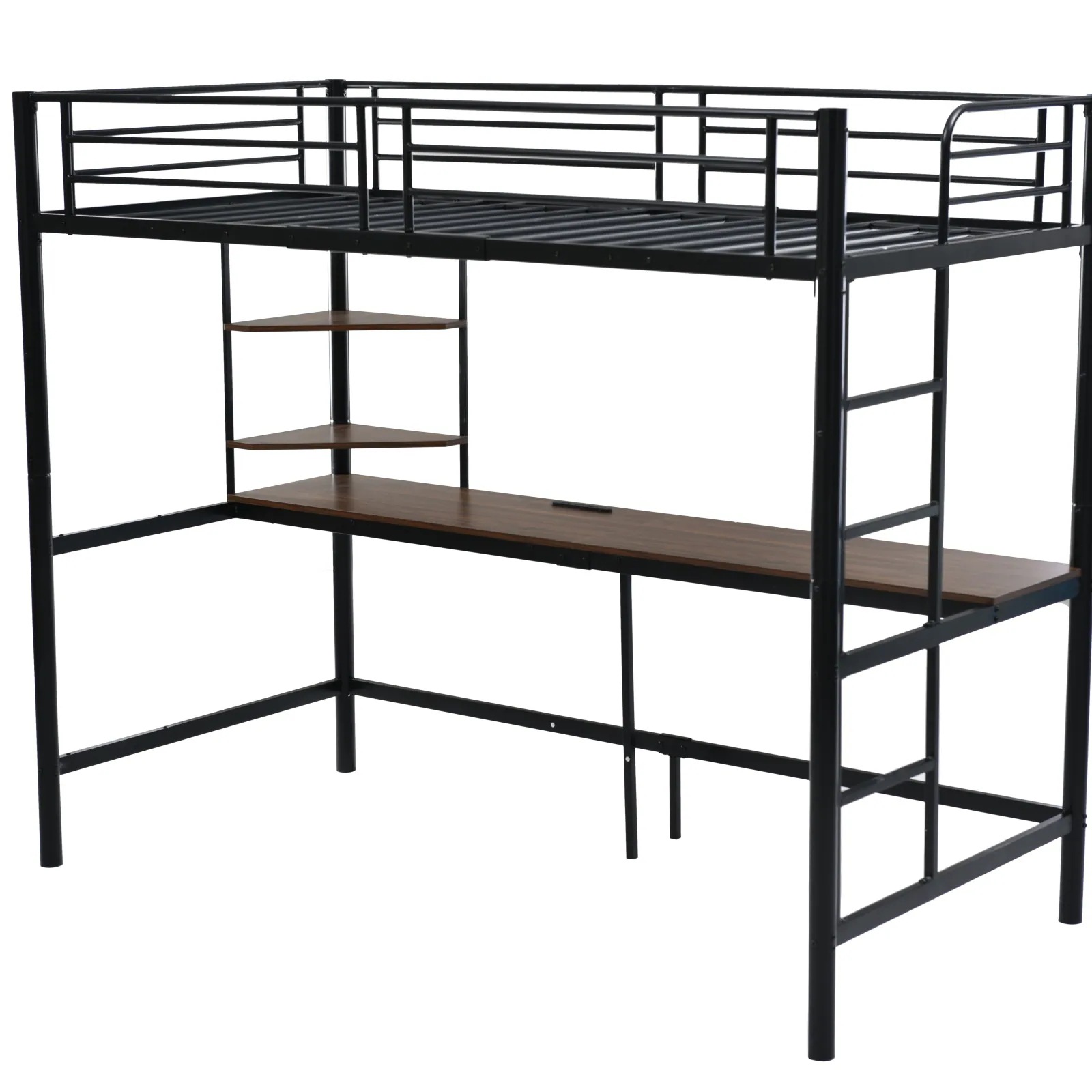 【日本国内出荷-3日で配達】ロフトベッド シングル コンセント デスク付き 北欧风 収納付き ラック棚付き 高さ170cm 部屋二段ベッド スチール 耐震 パイプベッド ベッドフレーム DJYC328