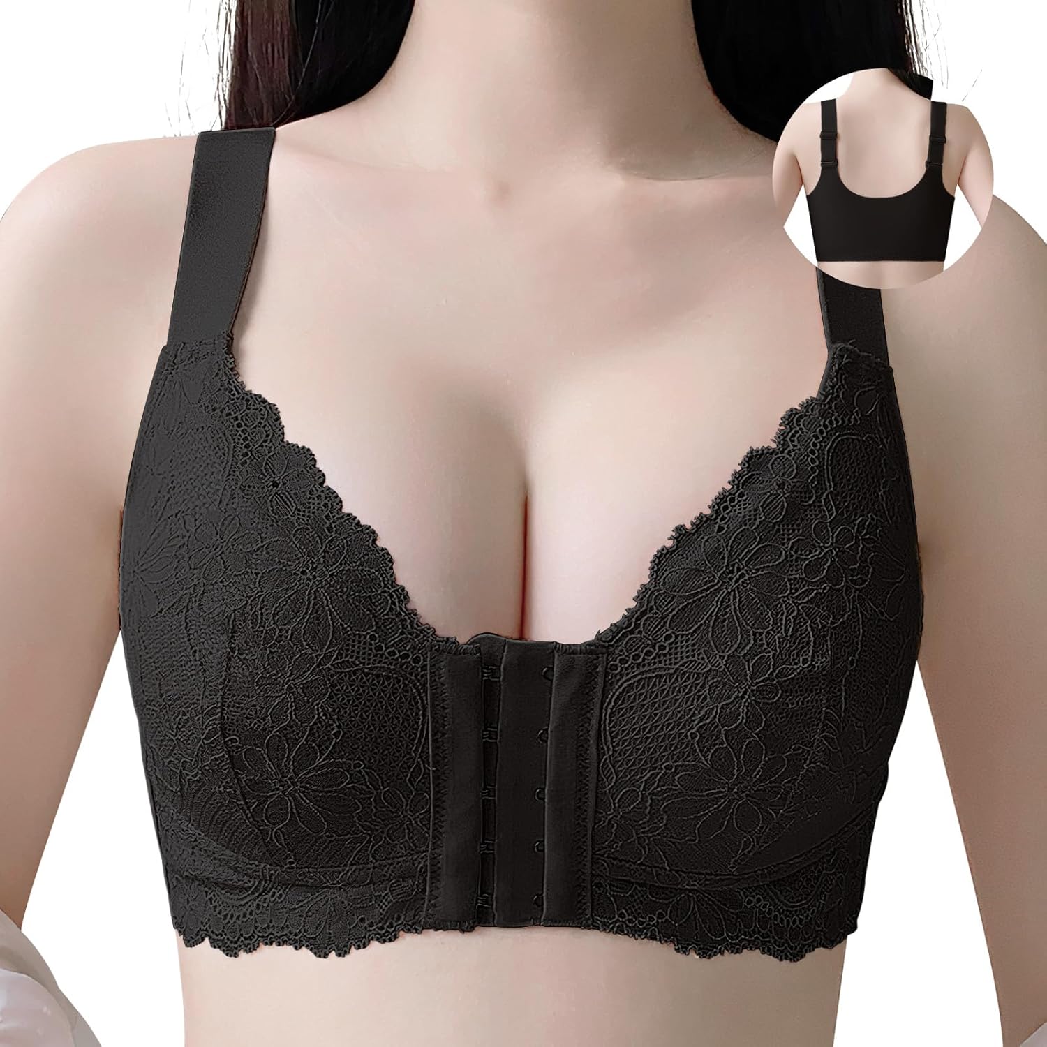 フロントホックブラジャー脇高めデザインシームレスノンワイヤー垂れ防止通気性・柔らかい素材大きいサイズ対応