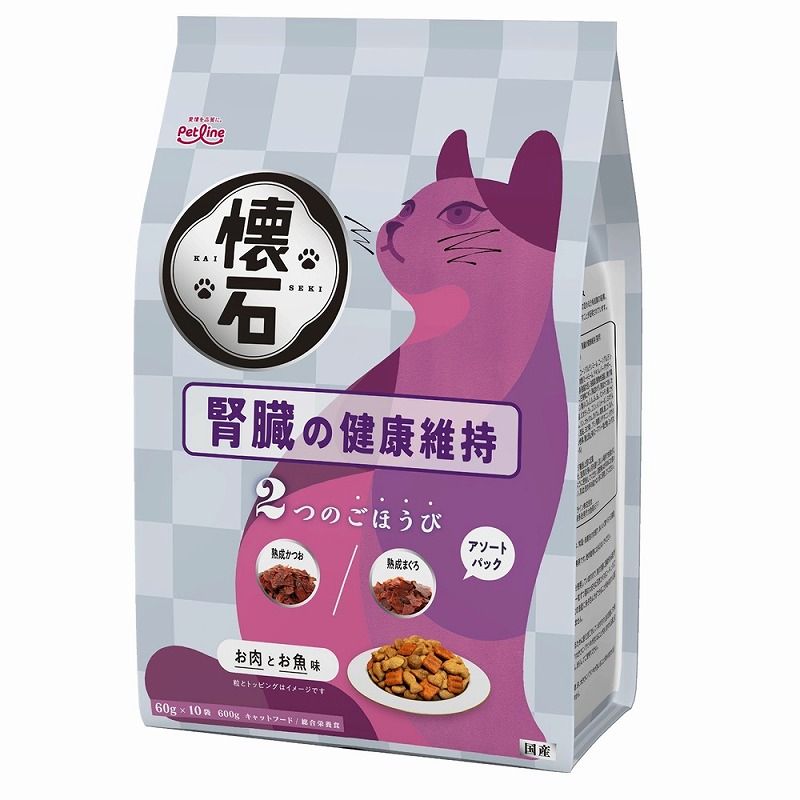 （まとめ買い）ペットライン 懐石 2つのごほうび 腎臓の健康維持 600g 猫用フード [x5]