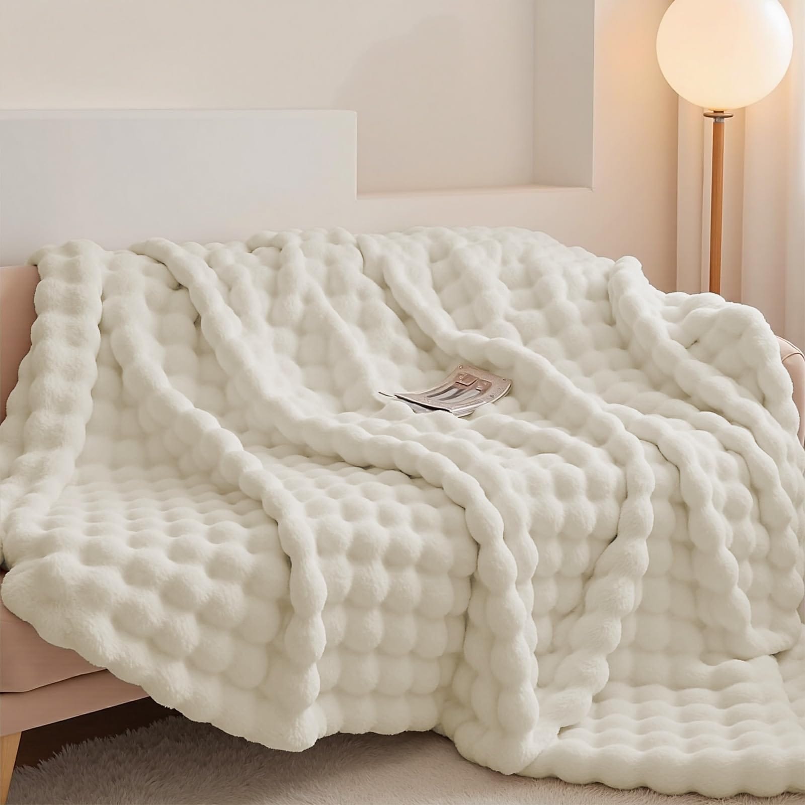 毛布 ブランケット ATOPEN 膝掛けふわとろ モコモコ毛布 とろとろケット 柔らかい 毛抜けない 掛け布団 抗菌防臭 洗える オールシーズン 冬用 厚手 静電気防止 ラビットファー調 180*20