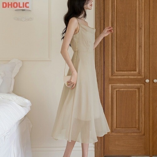 [メガ割りSALE]シフォンロングスリムAラインキャミワンピース