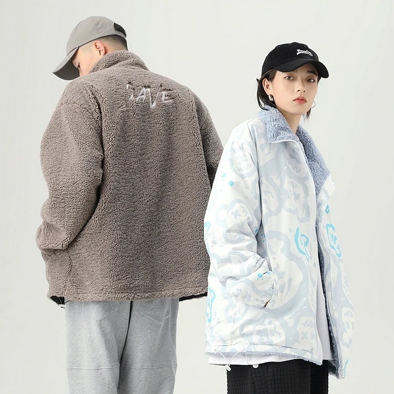 人気ボアアウター 冬仕様のリバーシブルカップル用ラムウールのコートヒップホップフロック男女兼用 タグ（はボアで決まり） 5,284円