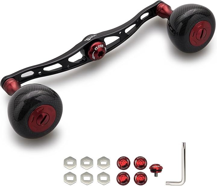 130mm リール ハンドル 36mm カーボンノブ搭載 シマノ SHIMANO ダイワ DAIWA アブ Abu 通用 ベイトリール Carbon Arch (ブラック＆ワインレッド)