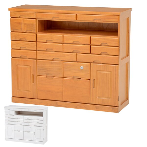 FAX台 電話台 多段引出し 天然木 幅93cm ファクス台 ルーター収納 キャビネット リビング収納 桐製 鍵付き 収納力 サイドボード シンプル 配線穴