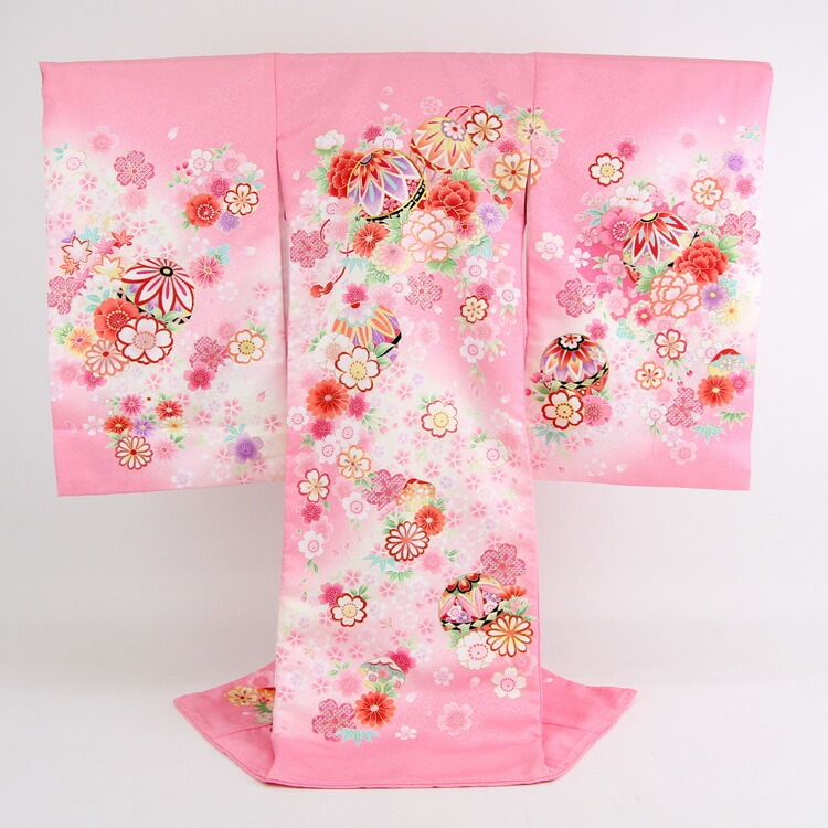 レンタル お宮参り 着物 女の子 レンタル ピンク地に鞠刺繍と牡丹貝袷お宮参り レンタル 衣装 女児 祝着 初着 産着 レンタル衣装