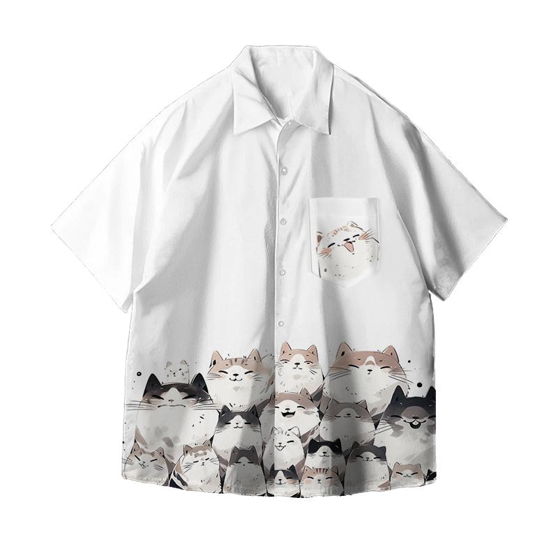 シャツ メンズ レディース カジュアル 夏 半袖 トップス セットアップ ストリート ホワイト ブラック ブルー