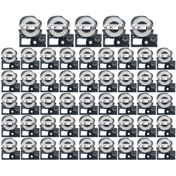 キングジム用 テプラ PRO 互換 テープカートリッジ ST12KW 透明ラベル 強粘着 50個セット 12mm／透明テープ／黒文字