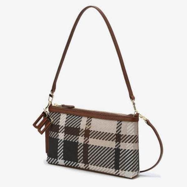 DCWA5F209W2 [25FW][タータンチェックMIX] ブラウンタータンチェック レザー配色ショルダーバッグ