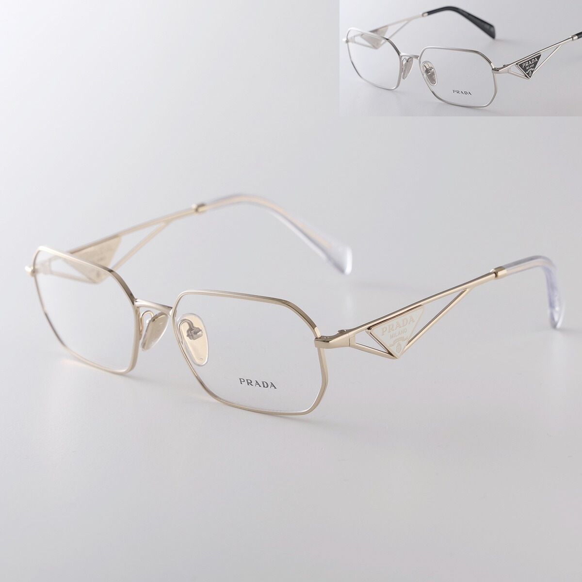 PRADA プラダ メガネ VPR A53V レディース ポリゴン型 メタルフレーム 細フレーム クリングスタイプ トライアングルロゴ アイウェア カラー2色