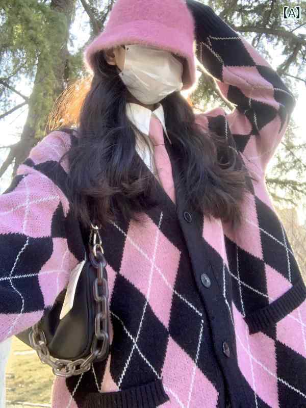 ニット レディース カーディガン おしゃれ カジュアル 大きめサイズ セーター 春秋 韓国 丈 トップス アール柄