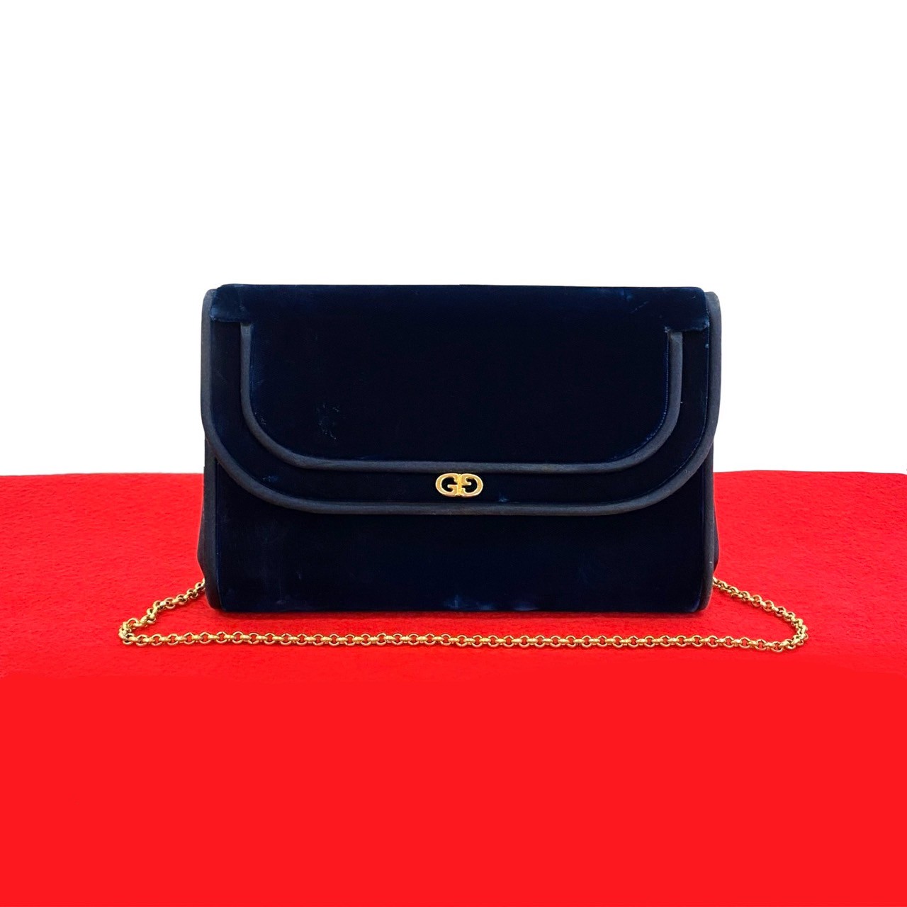 ヴィンテージ GG ロゴ 金具ショルダーバッグ ベロア ネイビー 36583 29,120円