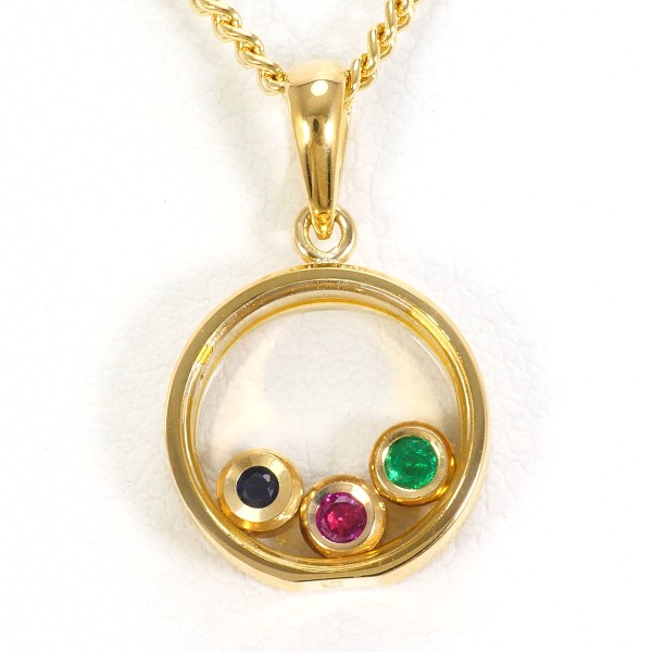 K18 18金 YG ネックレス エメラルド ルビー サファイア ジュエリー 中古