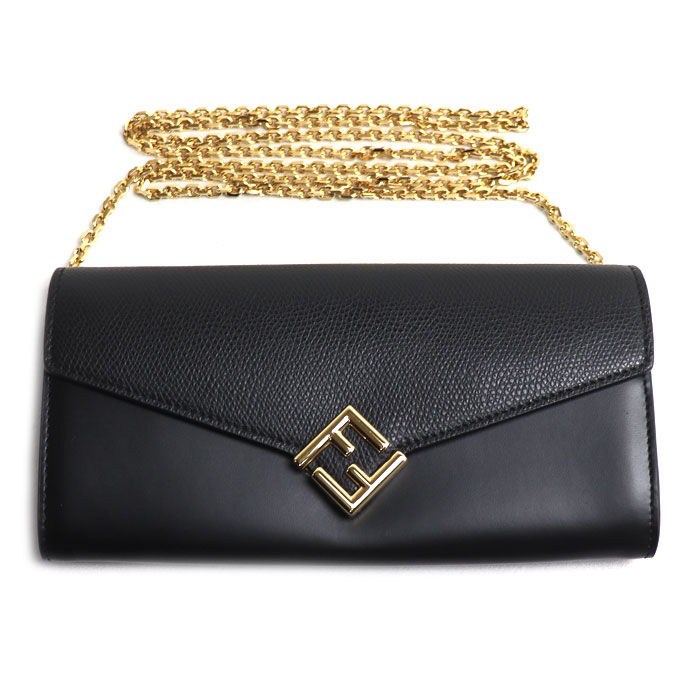 FENDI フェンディ FF ダイヤモンド チェーンウォレット 長財布 ブラック 8M0365ALV4F0KUR レディース 中古 美品