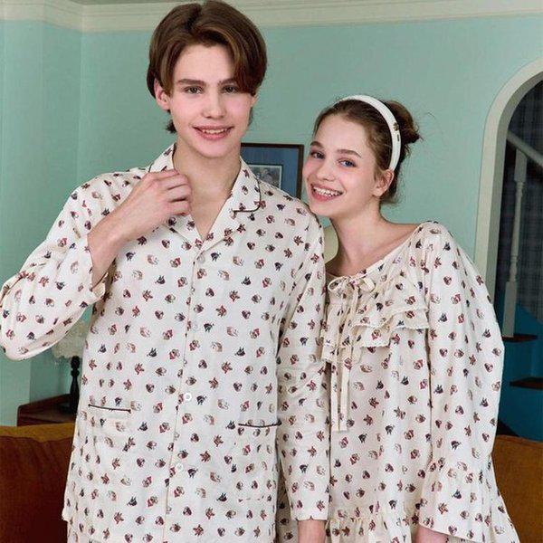 綿60番手 犬柄捺染 カップルパジャマ[SPA2324W M] SPA2324W SPA2324M_W