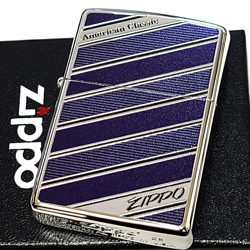 ZIPPO ライター アメリカンクラシック レジメンタル 両面加工 ジッポ ロゴ おしゃれ 彫刻 ブルー＆シルバー アンティーク かっこいい メンズ ギフト プレゼント