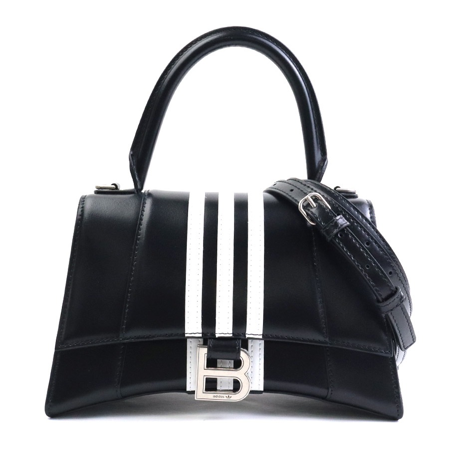 バレンシアガ BALENCIAGA ハンドバッグ ショルダーバッグ adidasコラボ アワーグラス スモール レザー ブラック レディース 593546 a0474