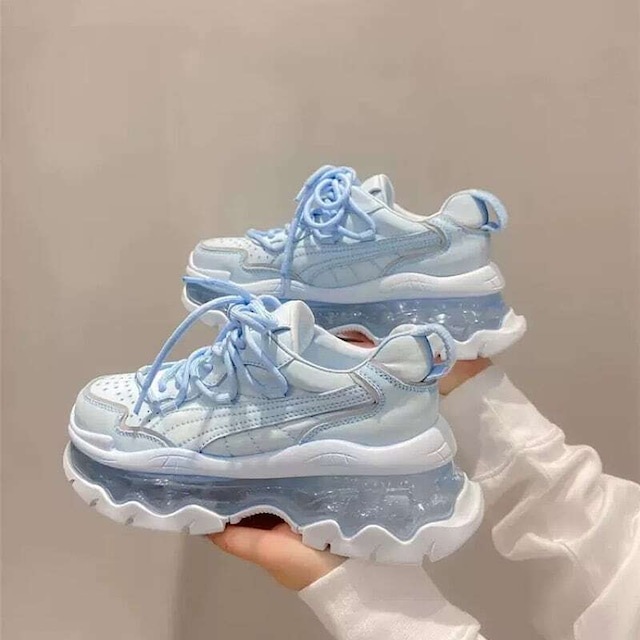 レディース クリアソール ボリュームソール スニーカー 足首ほっそり 厚底 ダッドシューズ 韓国系 オルチャン 5,295円