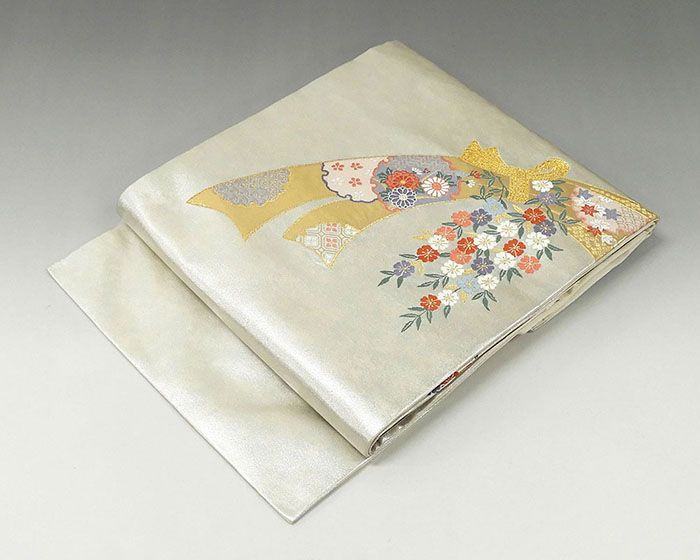 名古屋帯 正絹 束ね熨斗雪輪四季花模様 名古屋帯 美品 リサイクル 中古 カジュアル h0833