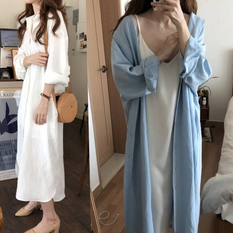 3color レディース ゆるロングシャツワンピース ドレス ワンピース シャツワンピース ワンピド