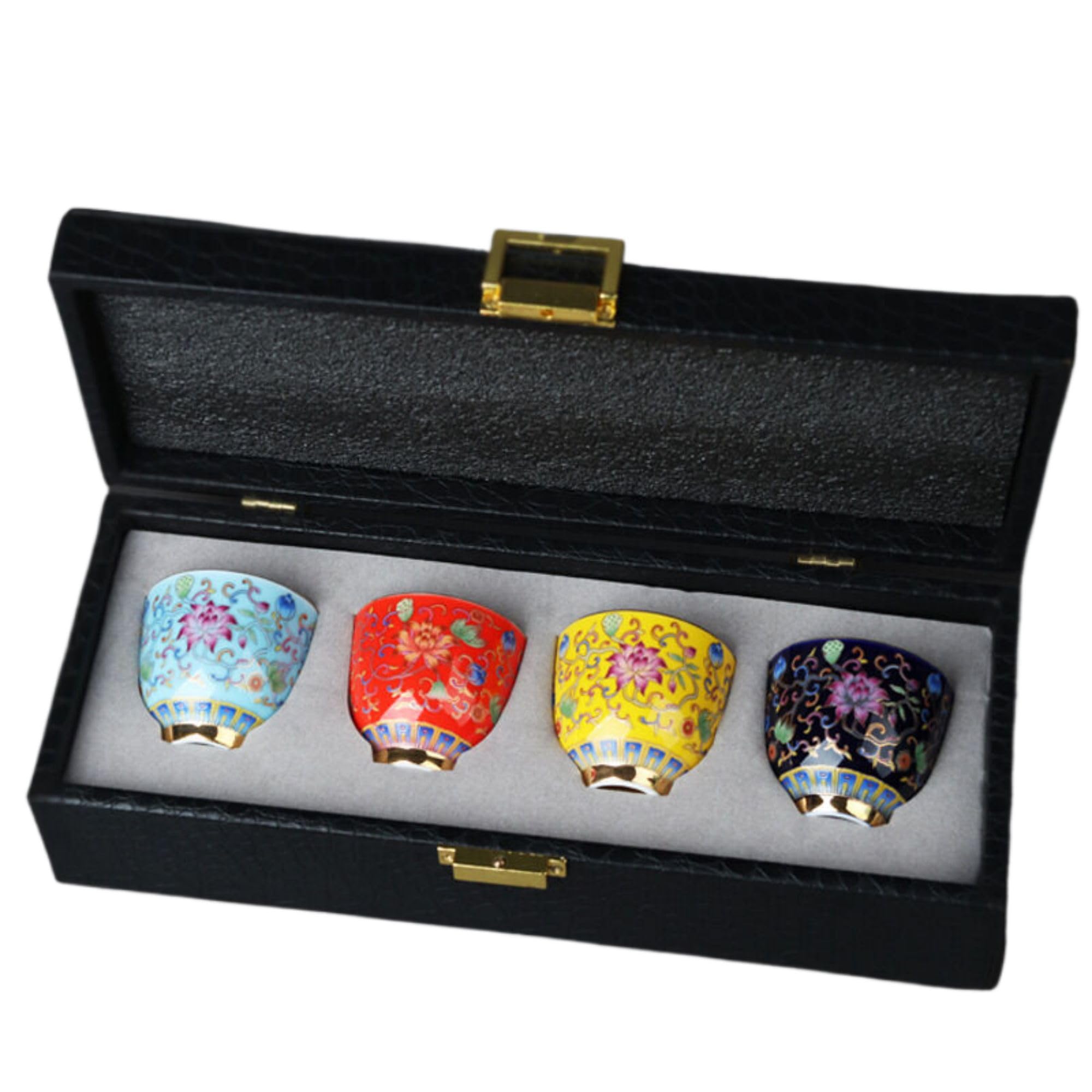 景德镇珐琅彩扒花四季伴手礼茶杯 手工陶瓷功夫茶道品茗杯配套礼盒