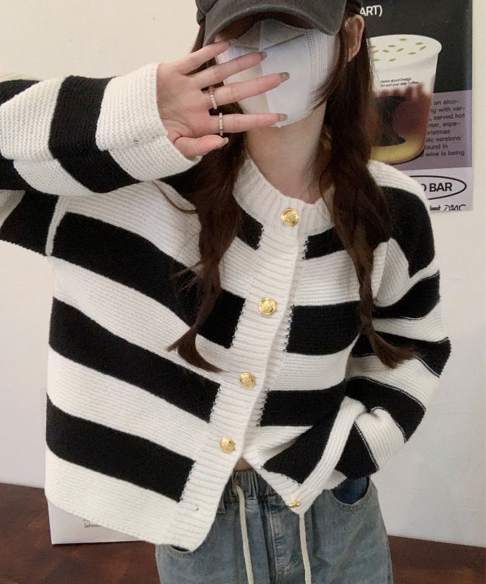 国内即納 ボーダー柄セーター ニットカーディガン 99XXFS-003
