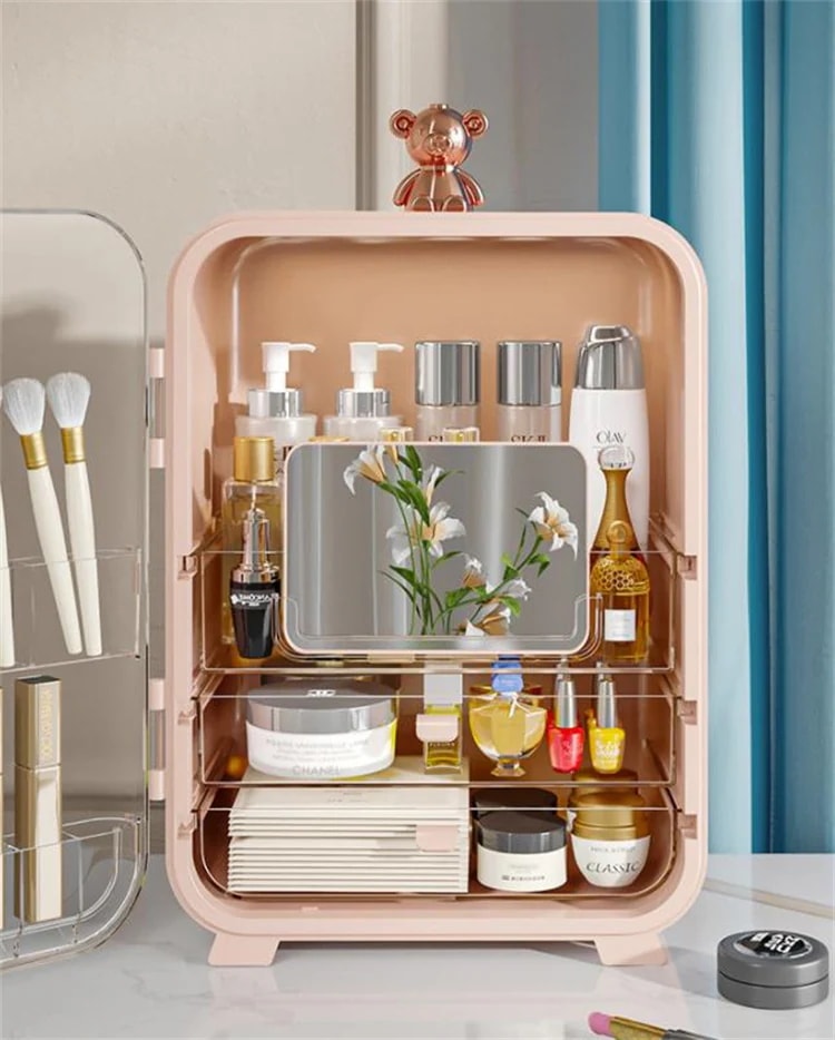 新品限定激安セール 化粧品収納ケース 大容量 天板 防水 トレンド 収納ケース LEDライト 収納便利 防塵 口紅 スキンケア 化粧台