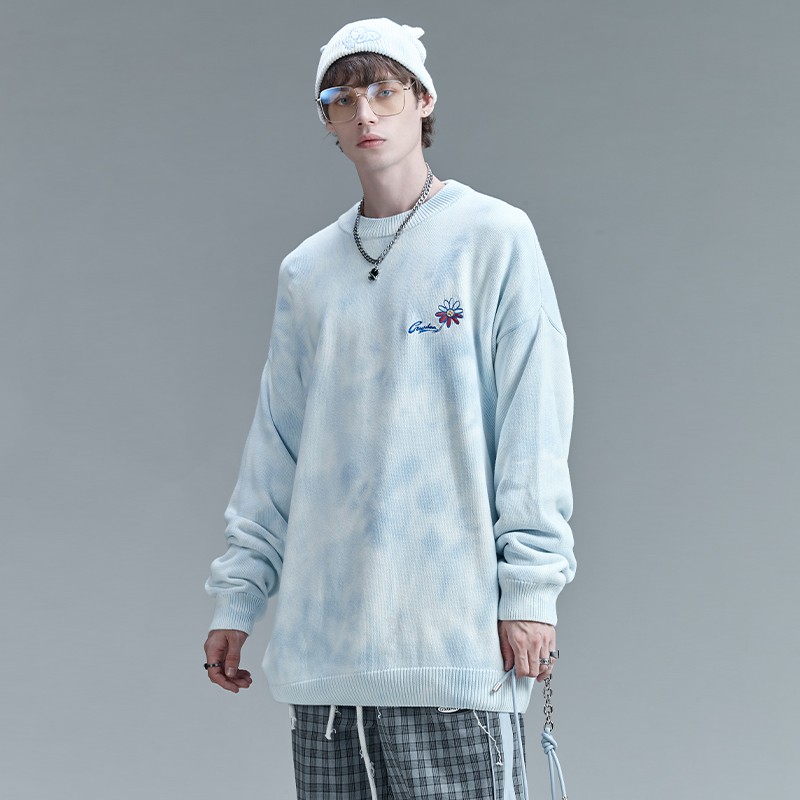 トレンディなタイダイ クルーネック セーター 男女兼用 冬 学生 ヒップホップ ロゴ刺繍 怠惰なスタイル ニット セーター ルーズ 7,226円