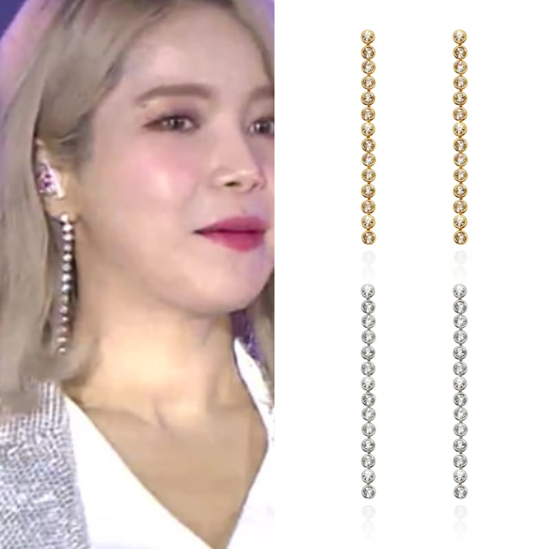 [芸能人MAMOOソラ着用] CRYSTAL LINE DROP EARRINGS/デイリーリング/ 人気ジュエリー /韓国ファッションジュエリー /韓国の人気アクセサリー/韓国の芸能人着用/韓国の