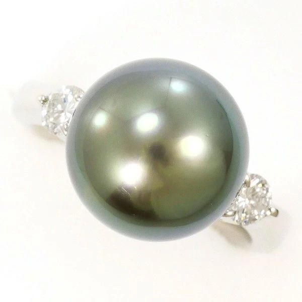 PT900 プラチナ リング 8号 黒蝶真珠 約11mm ダイヤ 0.28 カード鑑別書 中古