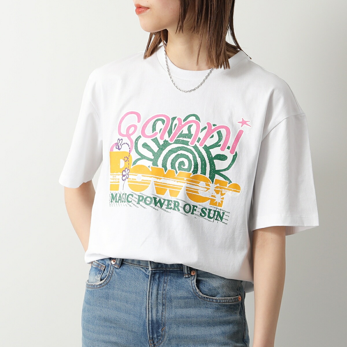GANNI ガニー 半袖 Tシャツ Future Heavy Jersey Sun Short Sleeve T-shirt T3790 3649 レディース カットソー コットン クルーネック 15