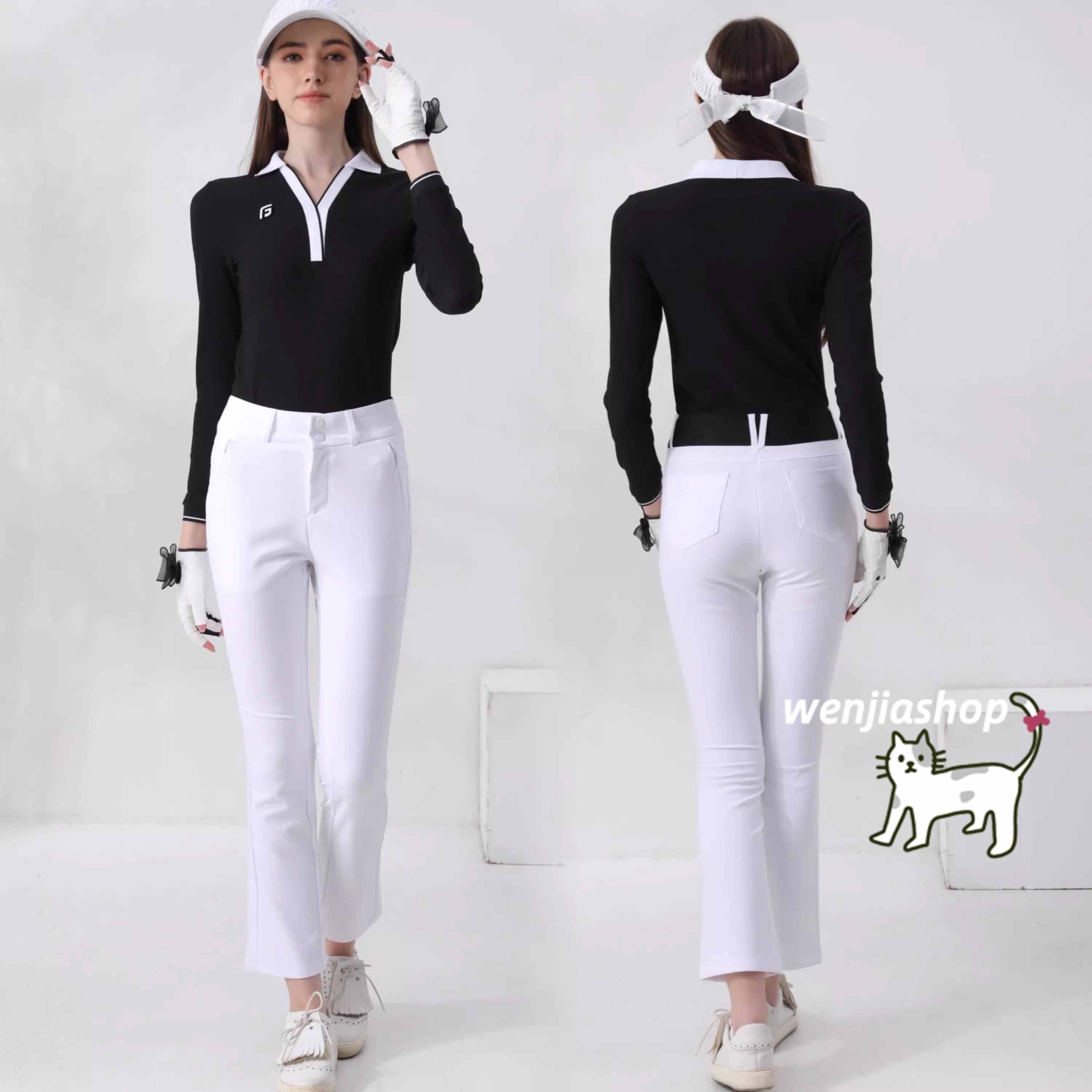 ゴルフウェア 2025 春秋冬 秋服 レディース スポーツウェア トップス Tシャツ 長袖 パンツ 長ズボン 黒 白 黄色 セットアップ 春 女性 テニスウェア 速乾 通気性 韓国風