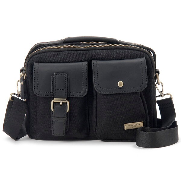 monte SPIGA コットン&オイルレザー ショルダーバッグ MOSWMTP022BK ブラック