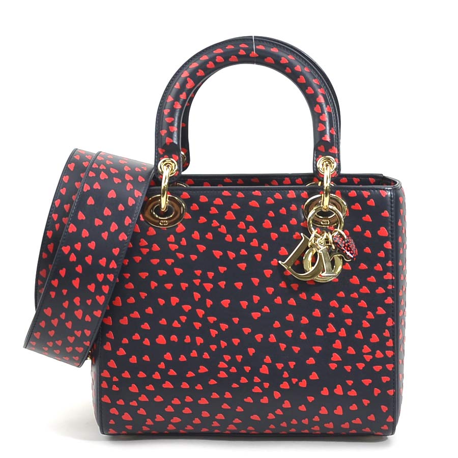クリスチャンディオール Christian Dior ハンドバッグ ショルダーバッグ アイ ラブ パリ レディディオール レザー ネイビー×レッド レディース 99989g