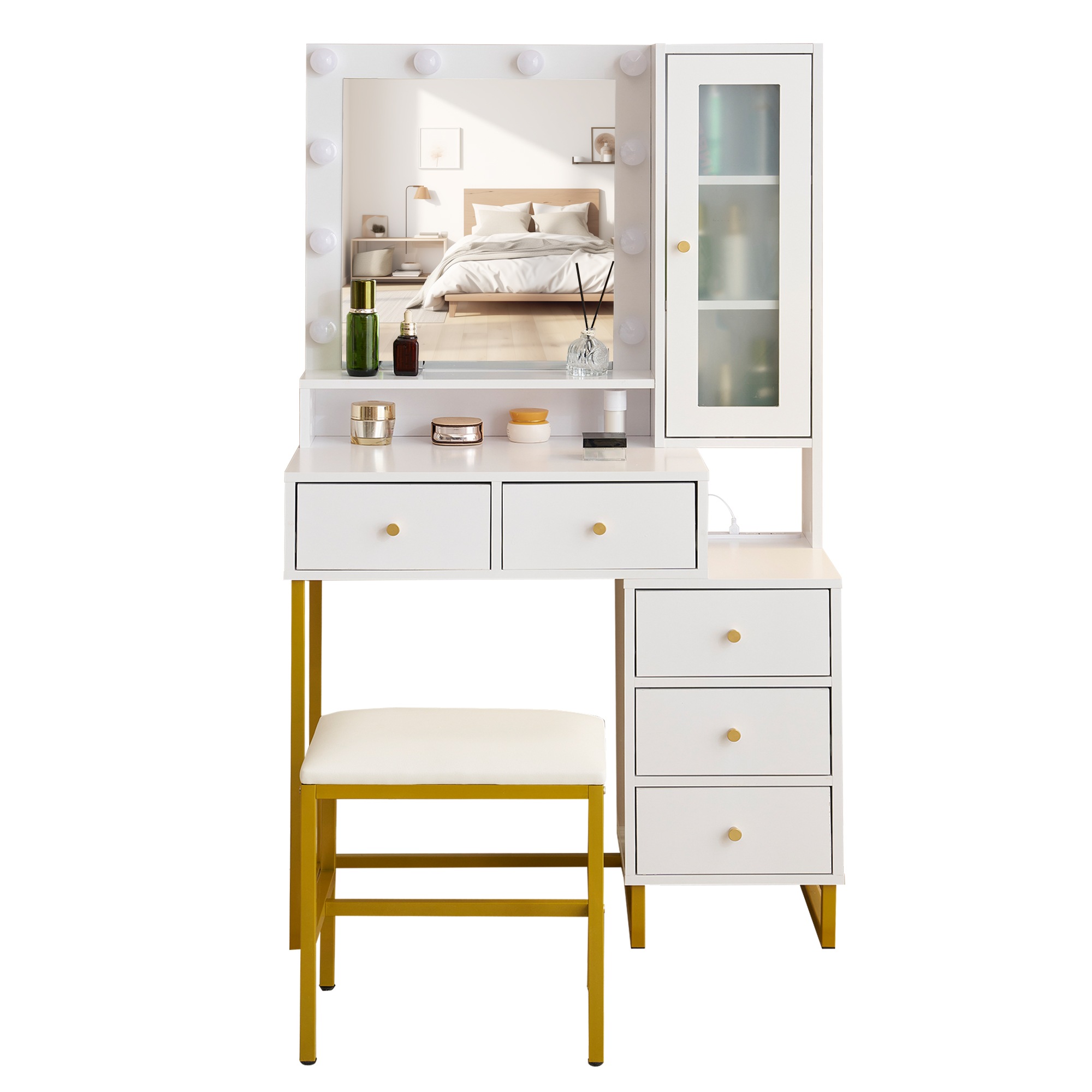 ドレッサー 化粧台 テーブル 鏡台 ライト付き コンセント付き 3色LED 女優ミラー 引き出し 収納 椅子 セット サイド収納 メイク台 シンプル 大容量 可愛い
